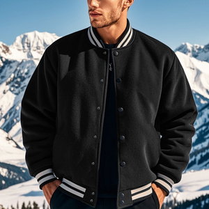 แจ็คเก็ตเบสบอลแบบวาร์ซิตี้สำหรับผู้ชาย ไม่มีแบรนด์ ผลิตจากผ้าฝ้ายหนา แจ็คเก็ตบอมเบอร์แบบ Letterman ขายส่งจากโรงงาน ส่งออก - Product Image 5