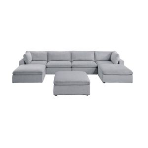 Set Divano Modulare 7 Pezzi Grigio Scuro in Velluto a Coste per Soggiorno con 2 Angolari, 2 Poltrone Senza Braccioli e 3 Pouf F - Product Image 2