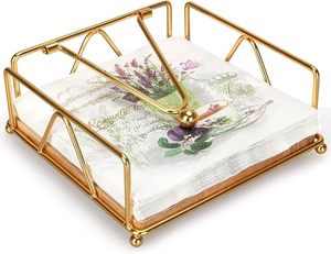Gold napkin holder acrylic <b>flat</b> guest towel tray clear tissue <b>box</b> dispenser square tabletop paper napkin storage basket caddy - Product Image 2