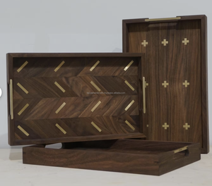 Plateau de service personnalisé en bois de noyer noir Plateau à feuilles Plateau à café en bois en forme de feuille pour café - Product Image 4