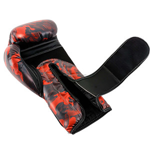 Red Silk Non-Slip Boxing <b>Gloves</b> with <b>Silver</b> Accents Hook & Loop Wrist Closure Customizable for Adults - Product Image 3