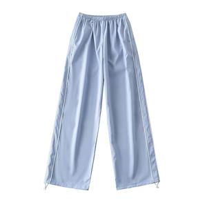 Pantalones Cargo Azul Claro, Cintura Elástica, Tela Satinada, Casuales de Invierno, Corte Regular, Largo Hasta el Tobillo, Poliéster Ecológico - Product Image 5