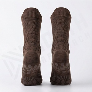 Crew <b>Socks</b> Solid Brown Knitted Polyester Spandex Hiking Breathable Autumn Adult Regular Style - Product Image 2