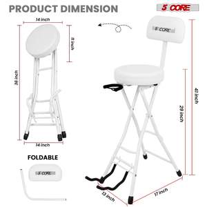 Taburete para Guitarra 5Core, Silla Acolchada de 3.15 Pulgadas con Respaldo, Asiento Musical Plegable con Reposapiés Integrado, Soporte para Guitarra - Product Image 3