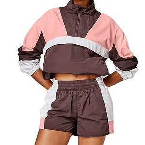 Autumn Unisex Windbreaker <b>Crop</b> <b>Top</b> Color Block Shorts Set Windproof Breathable Eco-Friendly Polyester/Nylon Casual Regular Fit - Product Image 2