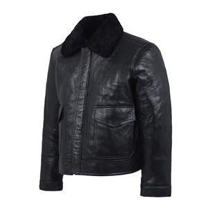 Chaqueta de Cuero Negra para Hombre con Capucha de Piel, Chaqueta de Motero con Forro Polar Cálido para Invierno, Abrigo con Capucha de Piel de Oveja Genuina Resistente - Product Image 2