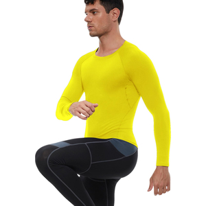 <b>Men's</b> Yellow Long Sleeve <b>Compression</b> <b>Shirt</b> Crew Neck Full Length Sweat-Wicking Breathable Quick Dry Four-Way Stretch Yoga Top - Product Image 2