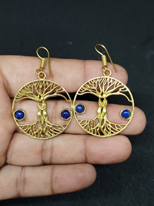 Natural <b>Lapis</b> <b>Lazuli</b> Brass Dangle Drop Earrings Gold Plated Handmade Gemstones Women Boho Jewelry Gift Wholesale - Product Image 4