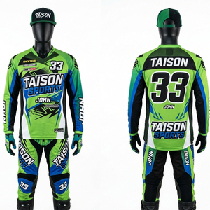 Jersey de Motocross para Hombre, 200 GSM, Tela de Poliéster Premium, Estilo Panel Verde, Negro y Azul, Ligero, Transpirable, con Logotipo Personalizado - Product Image 1