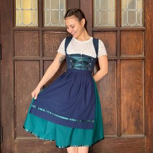 Vintage A-Line Midi <b>Dress</b> With Lace Up Front And Contrast Color Layered Hem For Holiday Celebration - Product Image 1