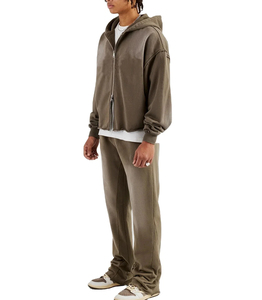 Conjunto Deportivo para Hombre con Capucha Verde, Sudadera con Cierre Completo y Pantalones, Corte Holgado Informal, Color Sólido, Transpirable, de Algodón, para Otoño - Product Image 4