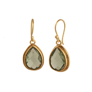 Boucles d'oreilles en améthyste verte en forme de goutte, faites à la main, plaquées or 18 carats, non ternissables, bijoux artisanaux, cadeau pour elle - Product Image 4