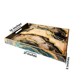 Bandeja de Servir de Madera Premium, Bandeja de Té y Café de Resina MDF, Bandejas de Servir Decorativas Multiusos - Product Image 4