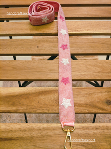 Pink Beaded Star <b>Strap</b> Sweet Style Fabric Handbag Accessory Fashionable <b>Shoulder</b> Bag Belt - Product Image 1