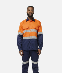 Camisa de Trabajo de Manga Larga de Alta Visibilidad para Hombre, Naranja Marino, Uniforme de Seguridad Reflectante - Product Image 2