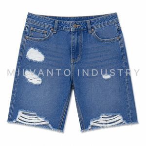 Shorts en jean personnalisés pour hommes, effet usé |   Shorts en jean déchirés avec ourlet effiloché |   Shorts décontractés de style streetwear vintage | - Product Image 4