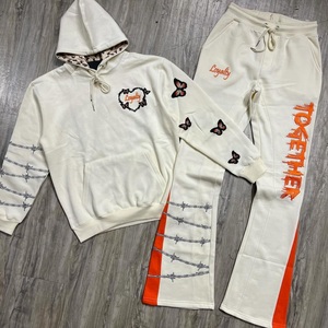 Ensemble de survêtement en molleton bouclette 100% coton épais pour homme, avec sweat à capuche zippé et pantalon de jogging, personnalisable avec logo - Product Image 2