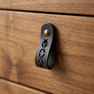 Leather Drawer Pull Handle Rectangle Shape <b>Rustic</b> Design Star Pattern Durable Furniture Knob - Product Image 4