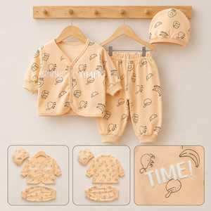 Conjunto de Ropa de Bebé de Algodón, Top de Manga Larga, Pantalones con Cintura Elástica, Gorro, Suave, de 0 a 12 Meses, Conjunto de 3 Piezas de Calidad - Product Image 6