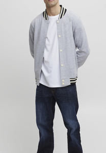 Chaqueta Varsity Moderna Minimalista en Gris Claro con Cuello, Puños y Dobladillo Clásicos en Blanco y Negro para un Estilo Deportivo y Elegante - Product Image 3