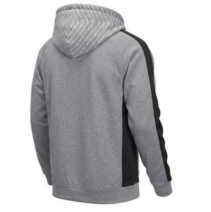 Sweat-shirt à capuche épais pour homme, gris et noir, avec rayures sur les manches et imprimé géométrique, écologique, décontracté, coupe classique, personnalisable - Product Image 2