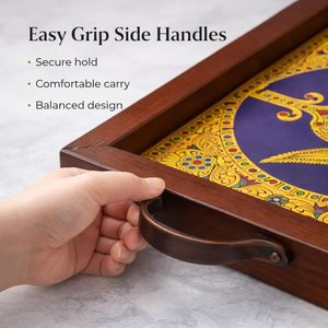 Prime Quality Handle Wooden Serving Tray Parrot Design Rectangular Shaped Elegant Decorative Design for Hotels and Cafe - Product Image 6