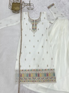 Ensemble Sharara en tissu pur, doux et croquant, avec dupatta, prêt à porter, infroissable et extensible, idéal pour les fêtes - Product Image 2