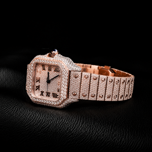 Montre à quartz couleur or rose, cadran à chiffres romains, lunette en cristal, bracelet en acier inoxydable, montre-bracelet de luxe - Product Image 3