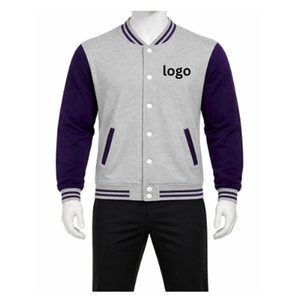 Wholesale French Terry Men's Stand Collar Varsity Jacket Plus Size Solid Color Embroidered Wool <b>Liner</b> Waterproof Quick-Dry Front - Product Image 2