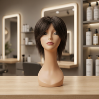 Perruque complète en cheveux brésiliens 100% vierges Remy, courte, densité 130%, taille moyenne, fabriquée au Bangladesh, avec dentelle transparente double