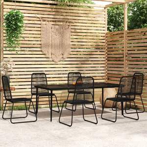 Juego de comedor de patio negro de 7 piezas para uso en el jardín - Product Image 1