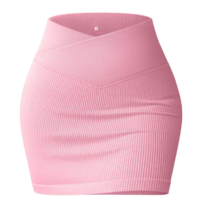 Jupe mini côtelée taille haute pour femme, couleur unie, ajustée, taille élastique, respirante, en Spandex et Polyester 220g, imprimé numérique, toutes tailles - Product Image 2
