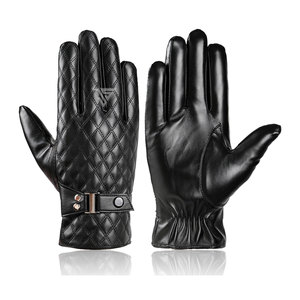 Gants d'hiver en cuir de mouton pour hommes, compatibles avec les écrans tactiles, pour la conduite et les trajets quotidiens, avec doublure intérieure en polaire - Product Image 1