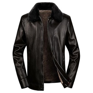 Veste en cuir PU noir personnalisée pour homme, logo sur le devant, col montant, fermeture éclair, manches longues, doublure en polaire, coupe-vent, hiver, OEM - Product Image 4