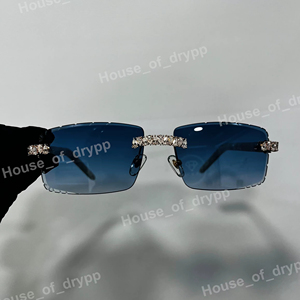 Lunettes de soleil photochromiques légères sans monture dégradé bleu style diamant Moissanite glacé Hip Hop Bling sans cadre unisexe - Product Image 5