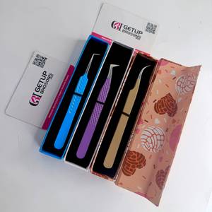 Pince à épiler pour cils GETUP BROSONS, en acier inoxydable, outil de précision, emballage en boîte bleu, violet, or, logo personnalisé - Product Image 2