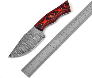 Cuchillo de Acero de Damasco Hecho a Mano, Hoja Fija, para Uso General/Camping, 8.5 Pulgadas, con Mango de Madera y Funda de Cuero - Product Image 3