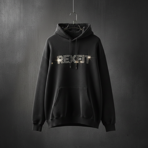 Sudadera con capucha Rexfit Sport para hombre, bordada, de algodón, con cremallera, logotipo personalizado, hombros caídos, estilo oversize, gruesa, con pedrería. - Product Image 1