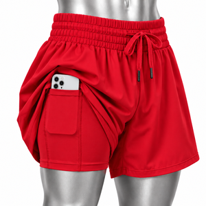 <b>Women's</b> <b>Blue</b> High Waist Loose Skorts Elastic Drawstring Side Pocket <b>Shorts</b> fitness <b>shorts</b> Seamless training <b>shorts</b> - Product Image 4