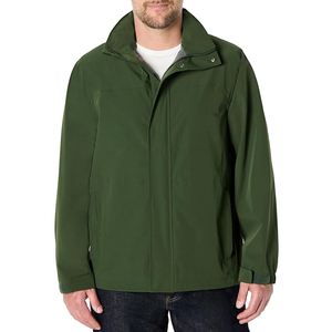 Veste coupe-vent verte pour homme, manches longues, fermeture éclair, imperméable, couleur unie, col montant, vêtement d'extérieur, longueur normale - Product Image 1