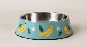 Bol à nourriture pour animaux de compagnie en émail imprimé banane jaune mignon, base antidérapante, gamelle en acier inoxydable pour chien et chat, vente en gros d'articles pour animaux de compagnie - Product Image 5
