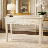 Table console décorative en bois massif avec incrustations en os, table de rangement avec tiroirs pour entrée, couloir, salon