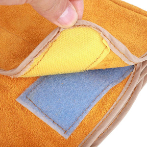 Cowhide Split Leather Flame Resistant Welding Spatters 500 Degree <b>Temperature</b> Resistance Wear Resistant Elastic Band Work Gloves - Product Image 3