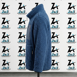 Men's Blue <b>Fleece</b> <b>Jacket</b> Stand Collar Zipper Closure Windproof Winter Outerwear Casual Style <b>Thick</b> Sherpa Lining Sherpa <b>Jackets</b> - Product Image 3