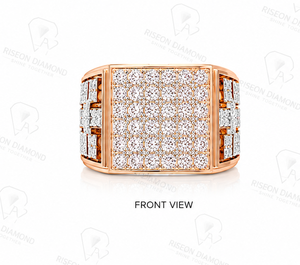 Bold <b>statement</b> <b>ring</b> in 18K rose gold with iced out square cluster round diamonds and baguette side galleries masculine luxury de - Product Image 2