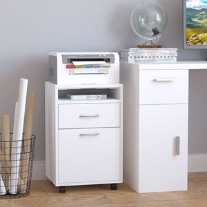 Moderno Armadietto Portadocumenti Bianco in Plastica con Cassetto e Supporto per Stampante, Organizer con Ruote per Soggiorno - Product Image 2