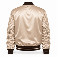 Jaket Bordir Satin Logo Kustom Unisex Pakaian Tim Baseball Grosir Dengan Kerah Bergaris Dan Kancing Tekan Depan