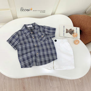 Meilleur ensemble de tenue d'été pour garçons : chemises à carreaux et shorts amples, vêtements pour enfants, styles de vêtements coréens, vêtements pour tout-petits garçons - Product Image 4