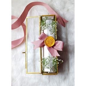 Luxury Glass Brass Scroll <b>Box</b> Wedding Invitation <b>Gift</b> <b>Box</b> Elegant Gold Metal Keepsake Case Decorative Jewelry Display Glass <b>Box</b> - Product Image 1