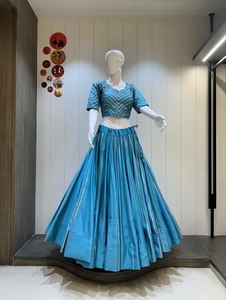 Women's Traditional Pakistani Silk Lehenga Choli Set Thread Embroidery Floor-Length Pleated Skirt Dupatta Wedding Party Wear - Product Image 4